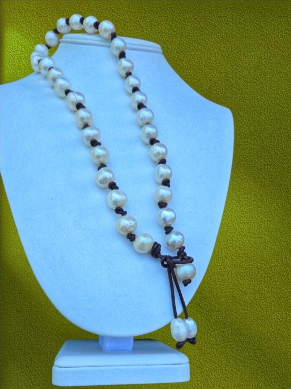 Artisan Fresh Water Pearl Necklace with Dark Brown Cord